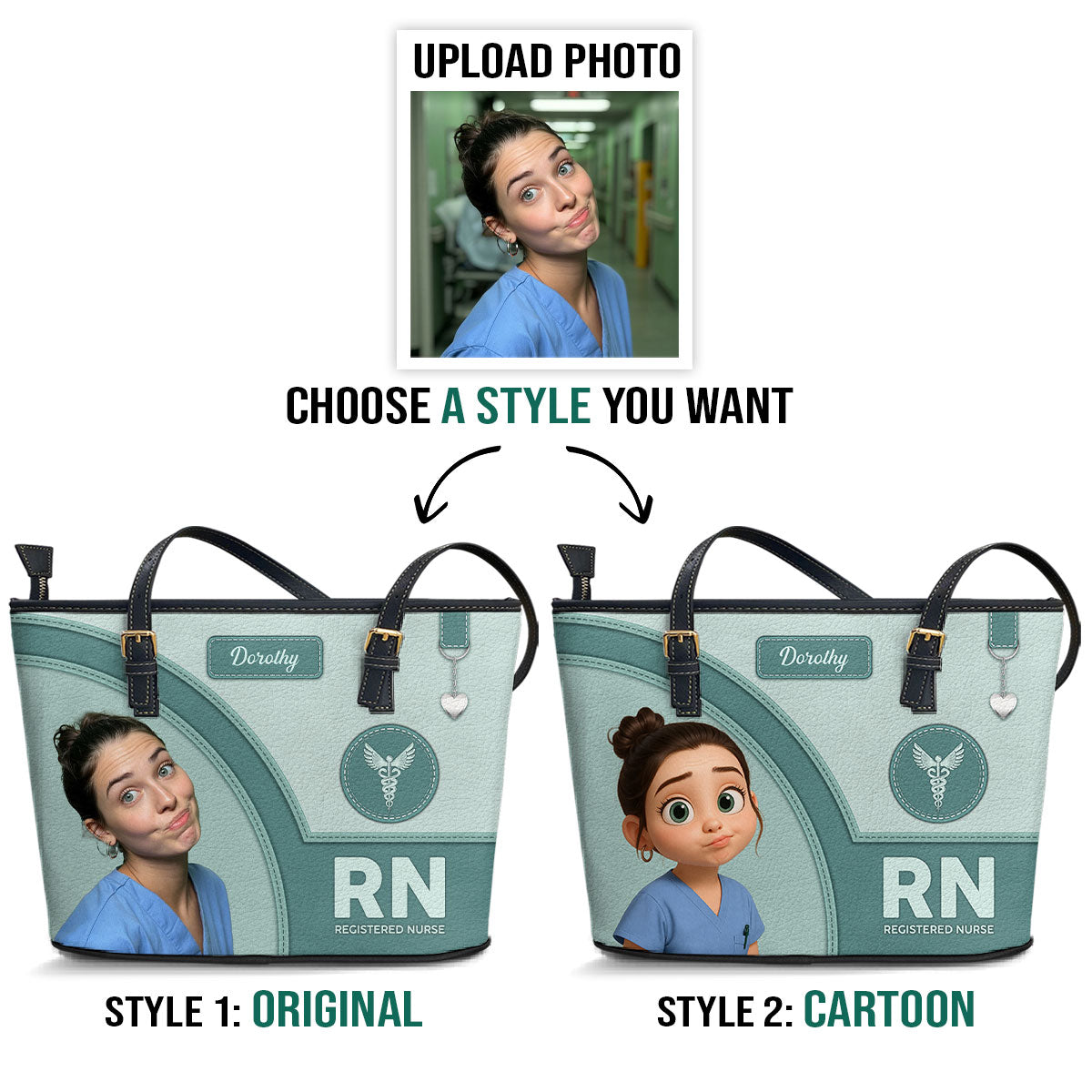 Gentle Style Nurse Cartoon - Personalized Custom Nurse Leather Tote Bag