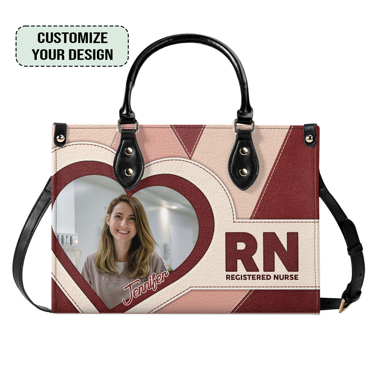 Nurse Heart Photo - Personalized Custom Nurse Leather Tote Bag