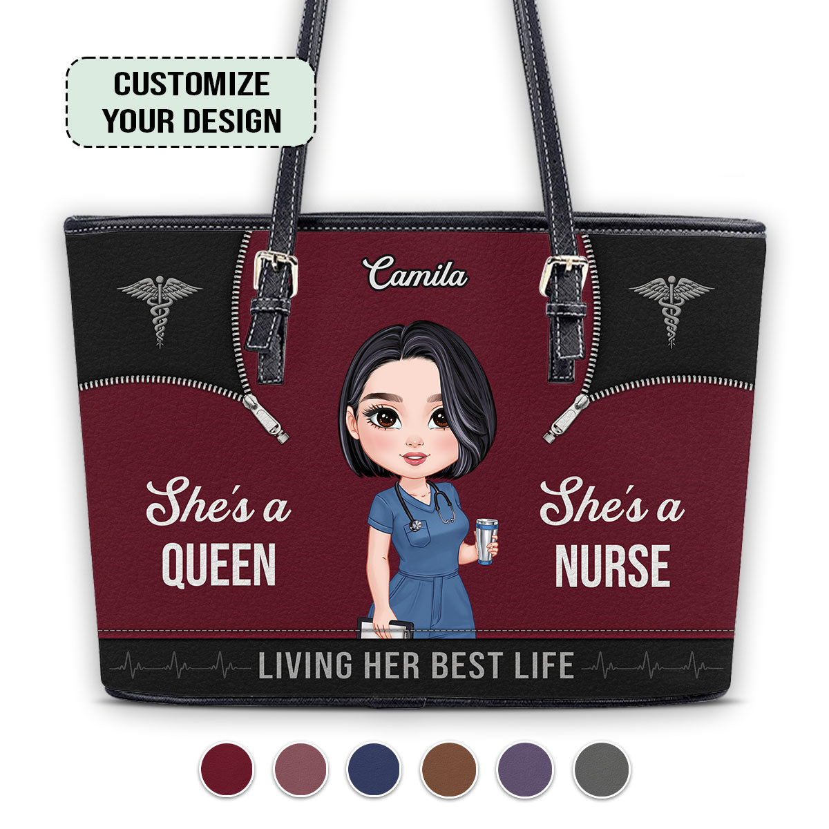 Nursing Queen Life - Personalized Custom Nurse Leather Tote Bag