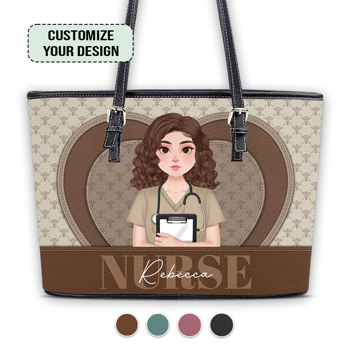 Heart And Mind - Personalized Custom Nurse Leather Tote Bag