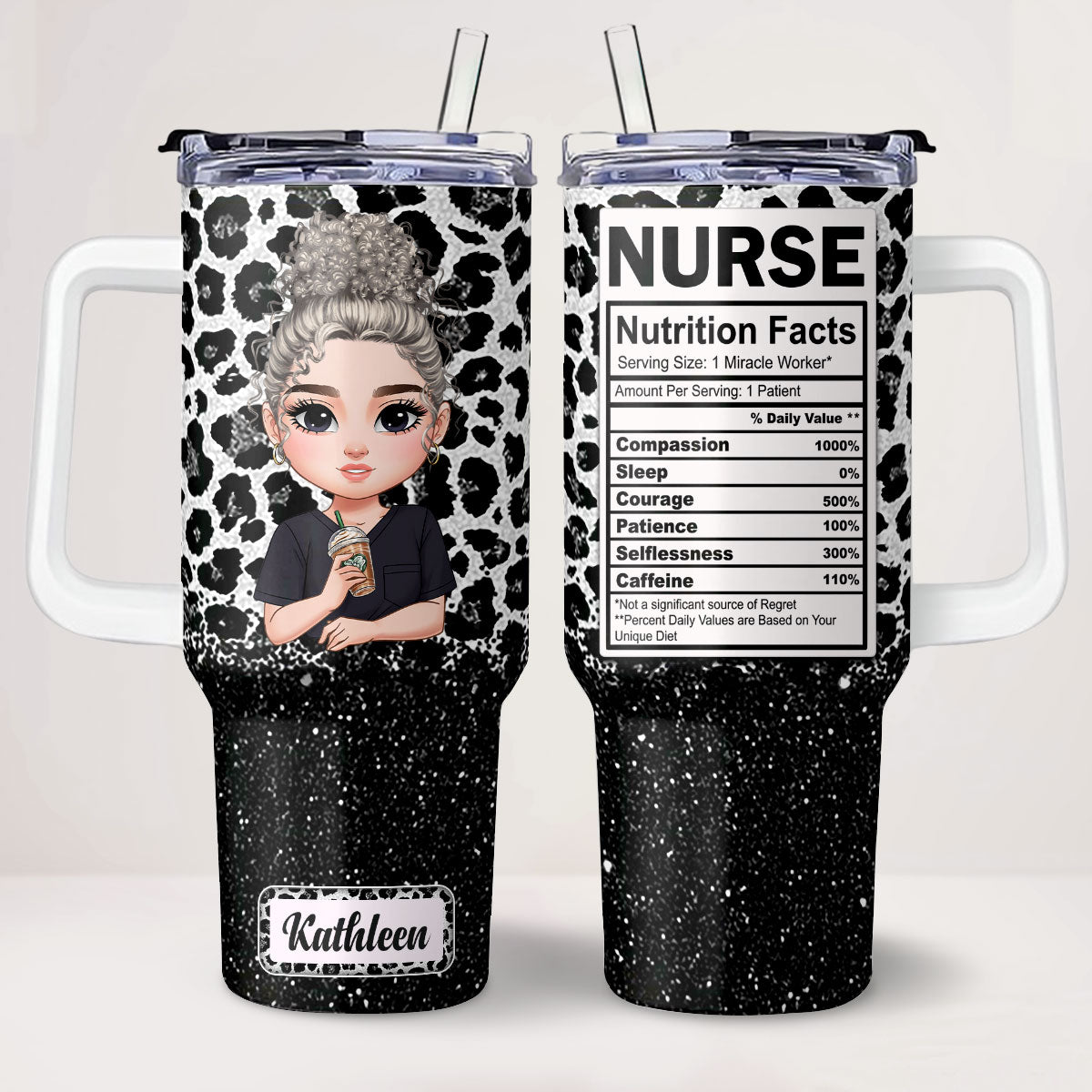 Nurse Glitter Leopard - Personalized Nurse 40oz Tumbler With Handle