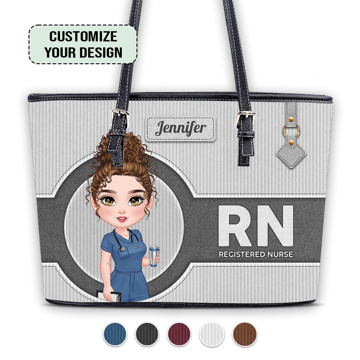 Denim Corduroy Nurse - Personalized Custom Nurse Leather Tote Bag
