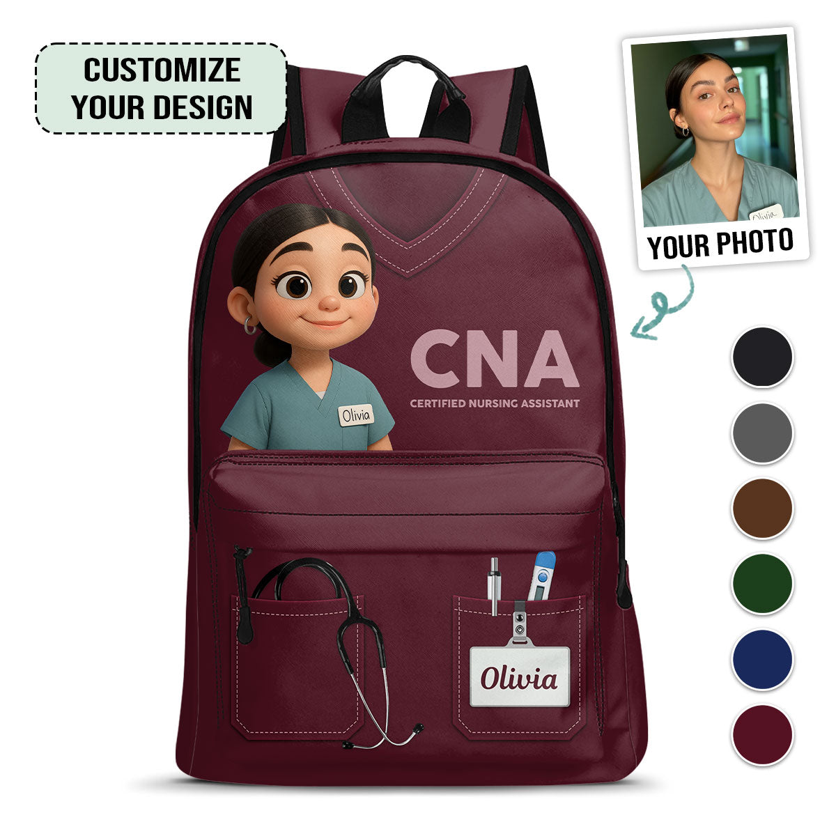 Nurse Scrubs Life Cartoon - Personalized Backpack - nurse bag for work
