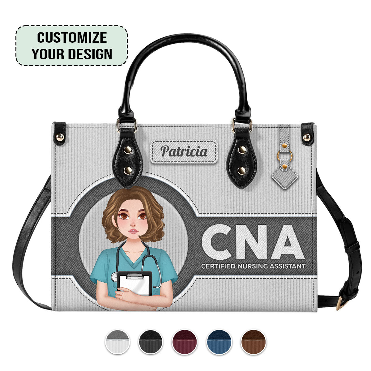 Denim Corduroy Nurse - Personalized Custom Leather Handbag