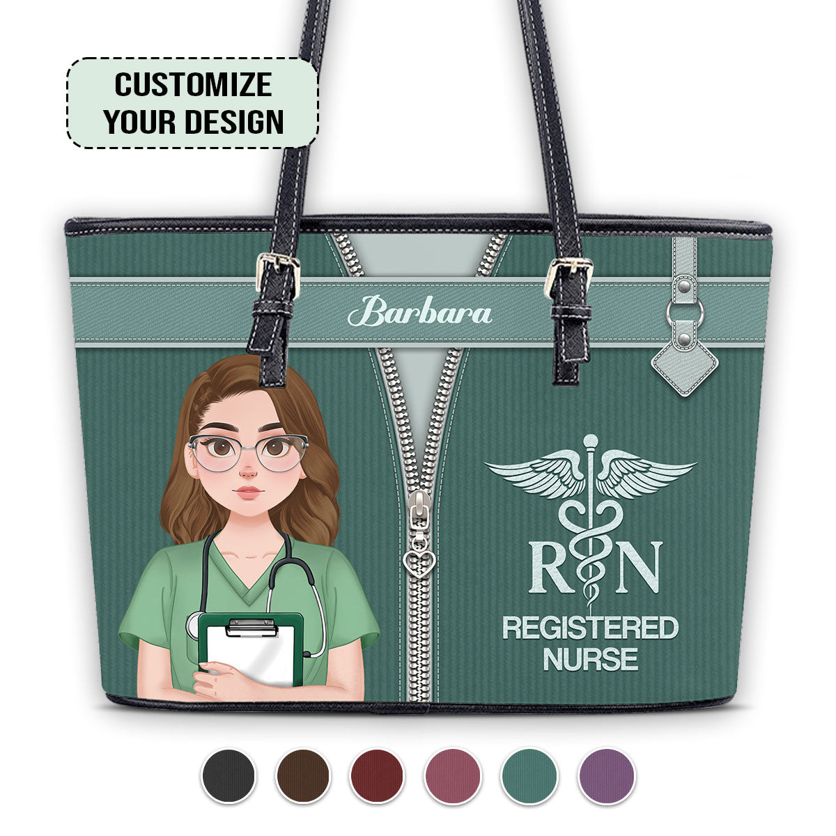 Corduroy Nurse - Personalized Custom Nurse Leather Tote Bag