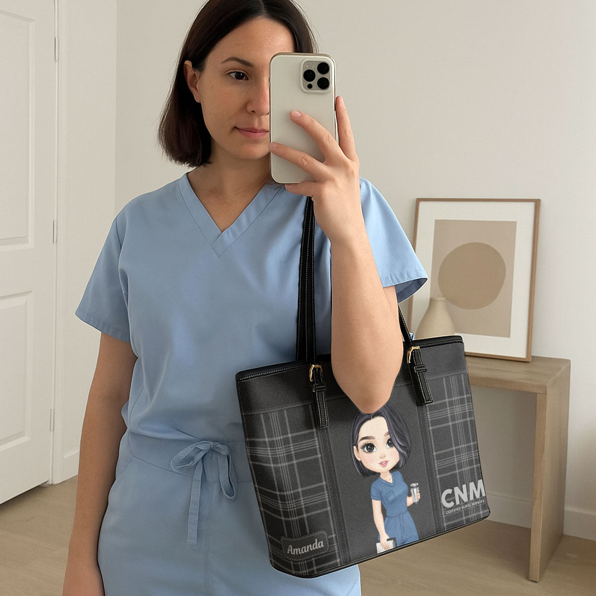 Round Nurse - Personalized Custom Nurse Leather Tote Bag