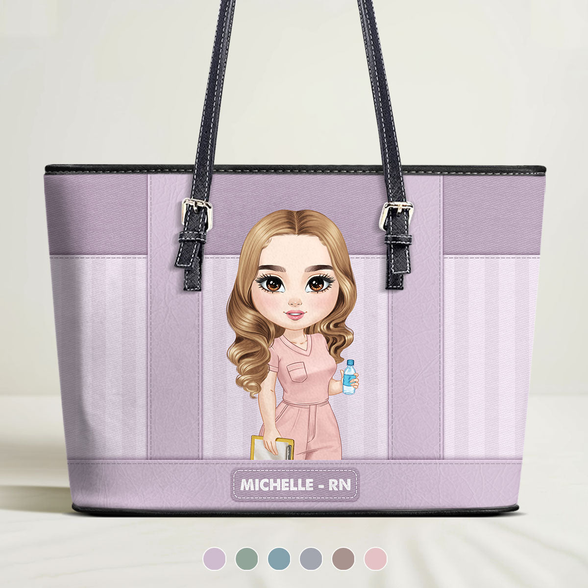Striped Pattern Nurse - Personalized Custom Nurse Leather Tote Bag