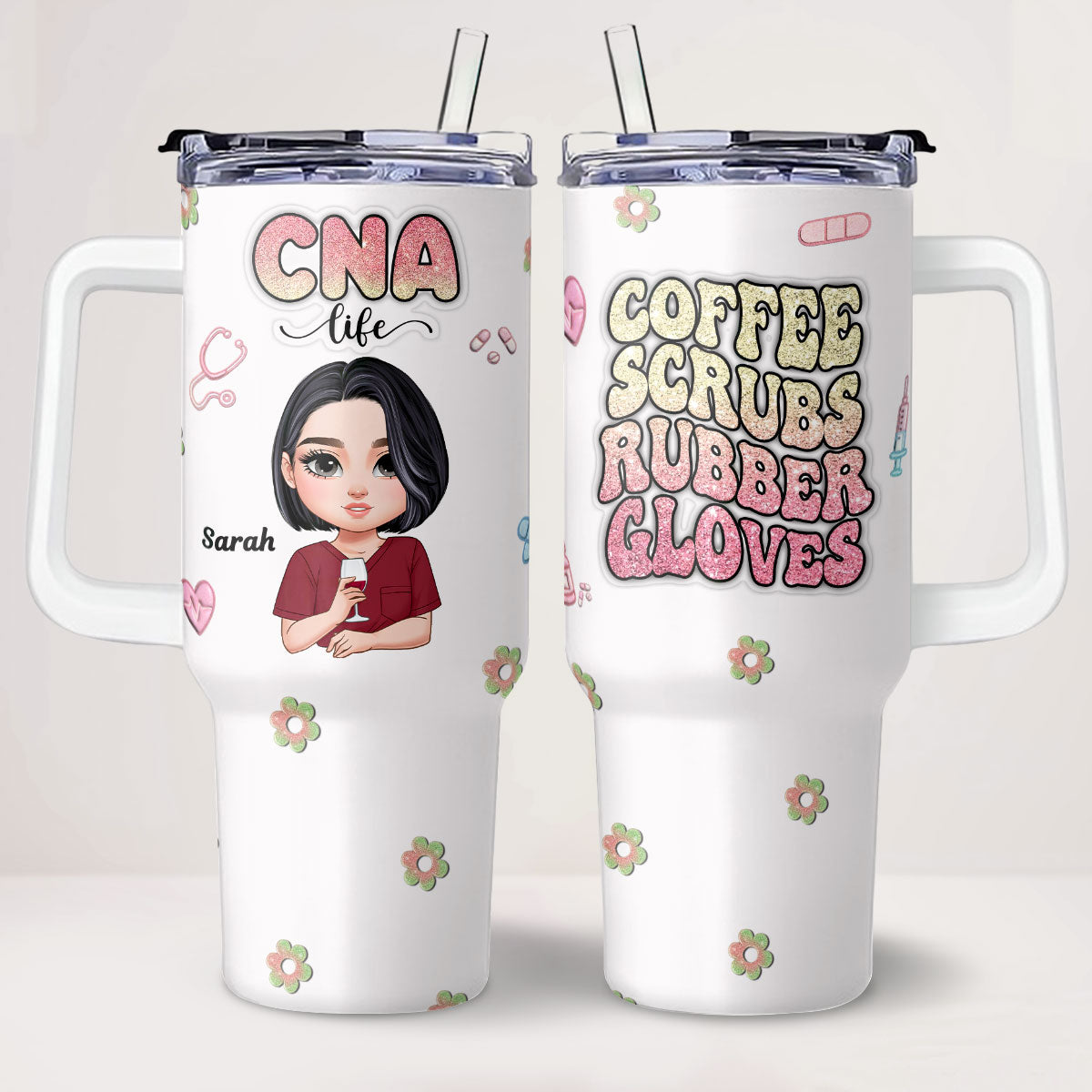Glitter Nurse - Personalized Nurse 40oz Tumbler With Handle