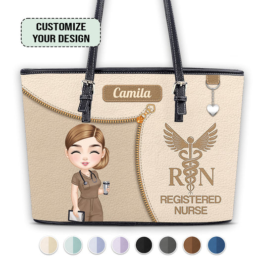 Watercolor Nurse - Personalized Custom Nurse Leather Tote Bag