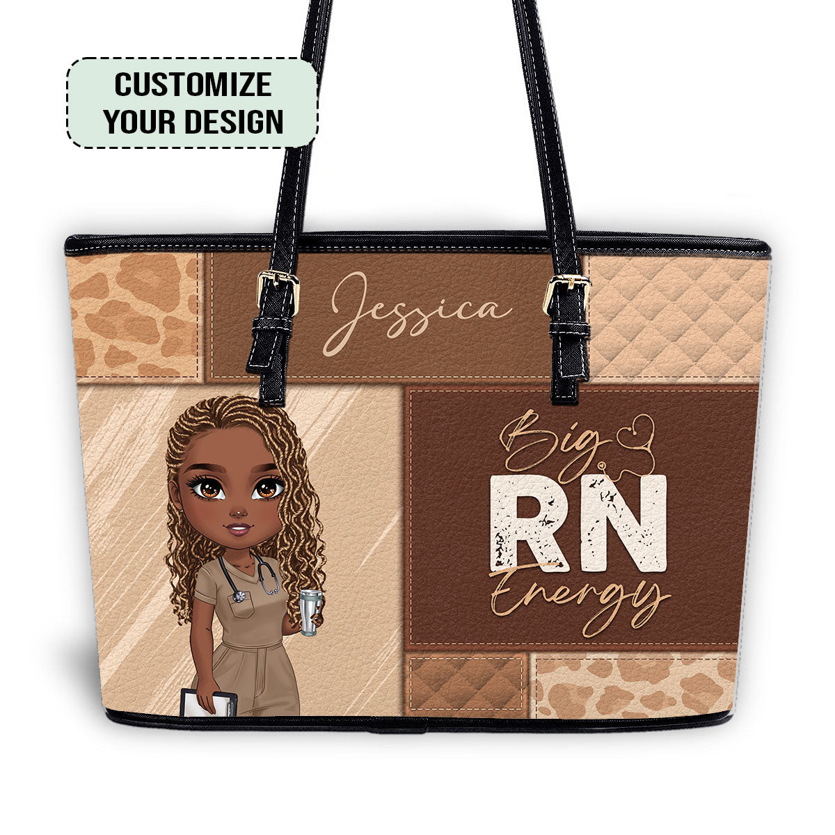 Personalized Custom Nurse Leather Tote Bag