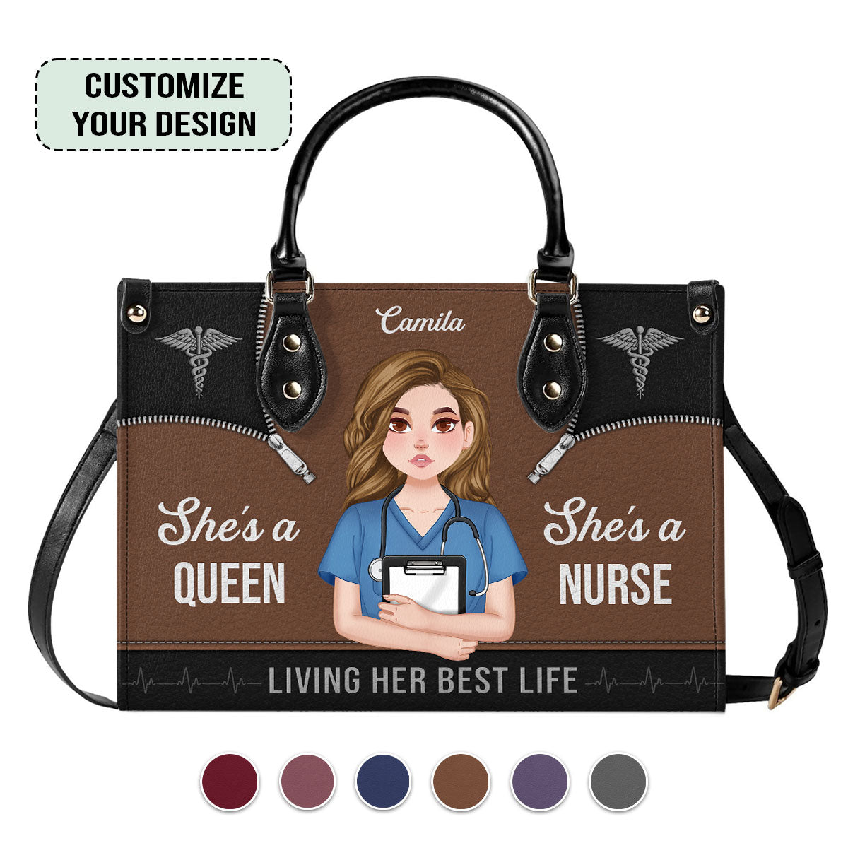 Nurse Queen Life - Personalized Custom Leather Handbag