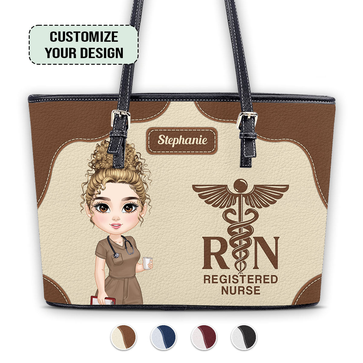 Nurse Caring - Personalized Custom Nurse Leather Tote Bag