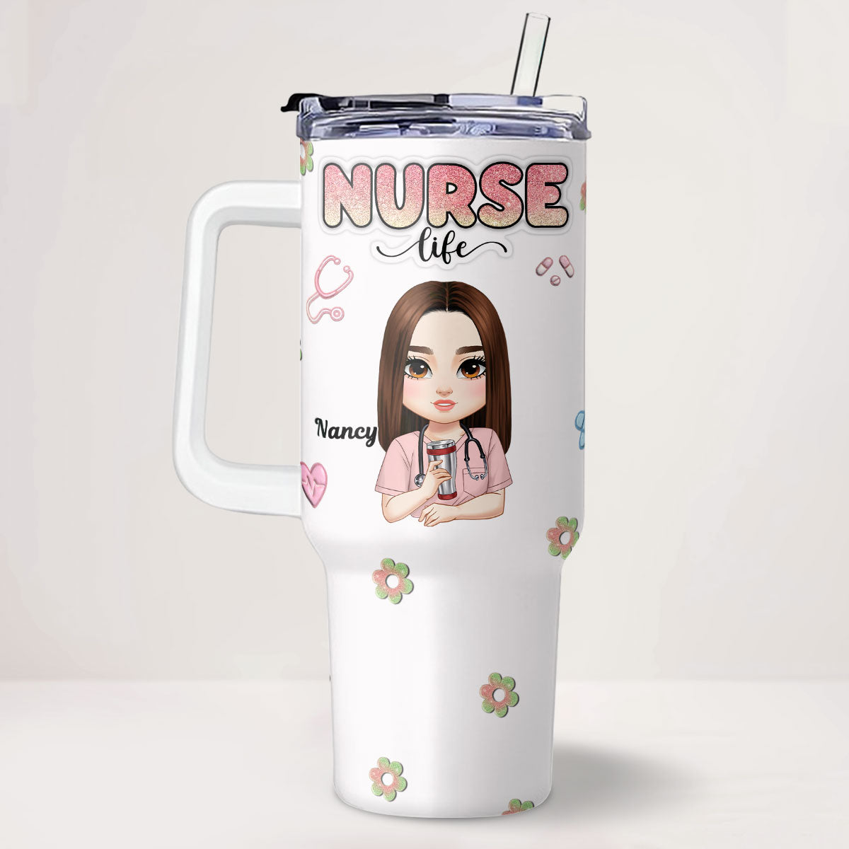 Glitter Nurse - Personalized Nurse 40oz Tumbler With Handle