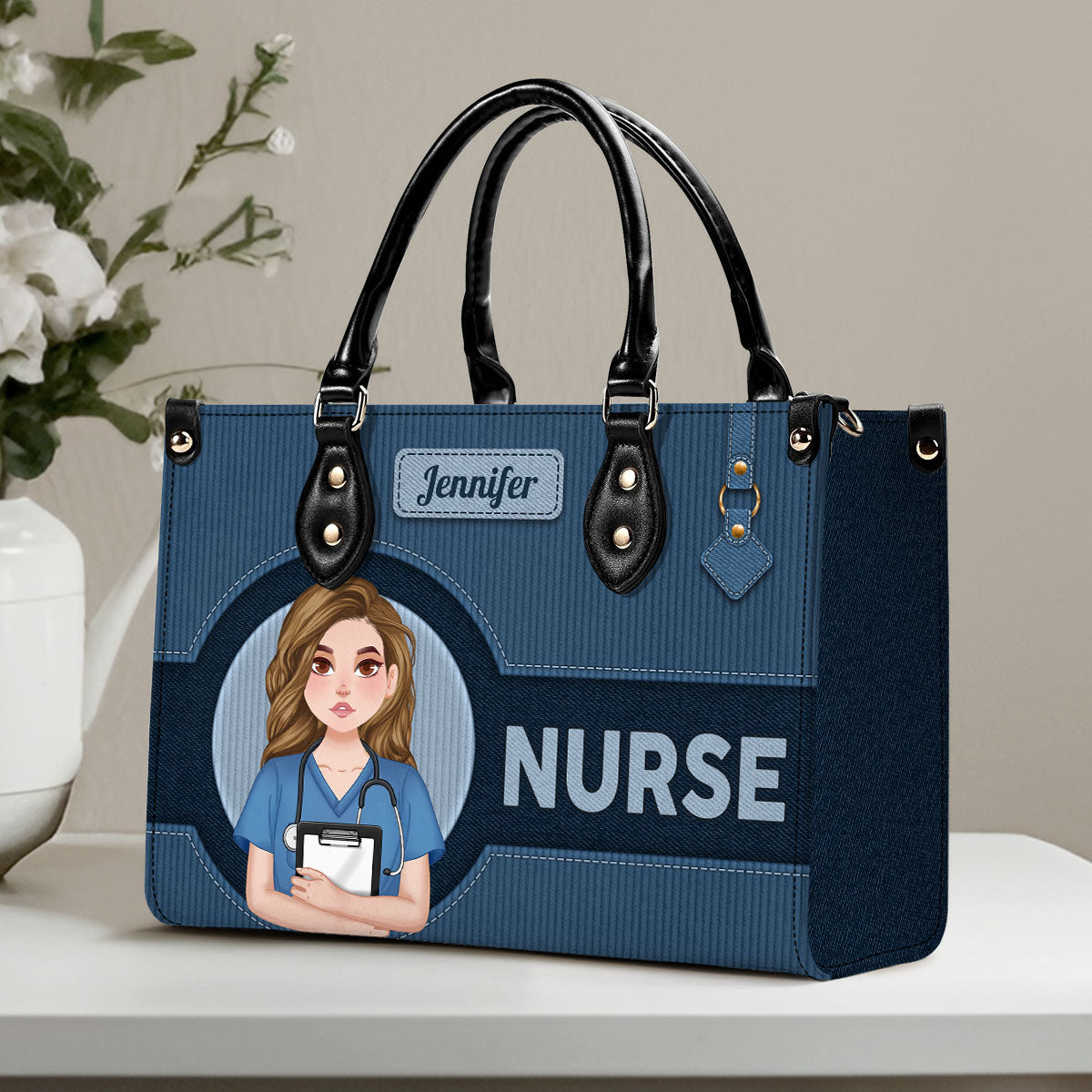 Denim Corduroy Nurse - Personalized Custom Leather Handbag