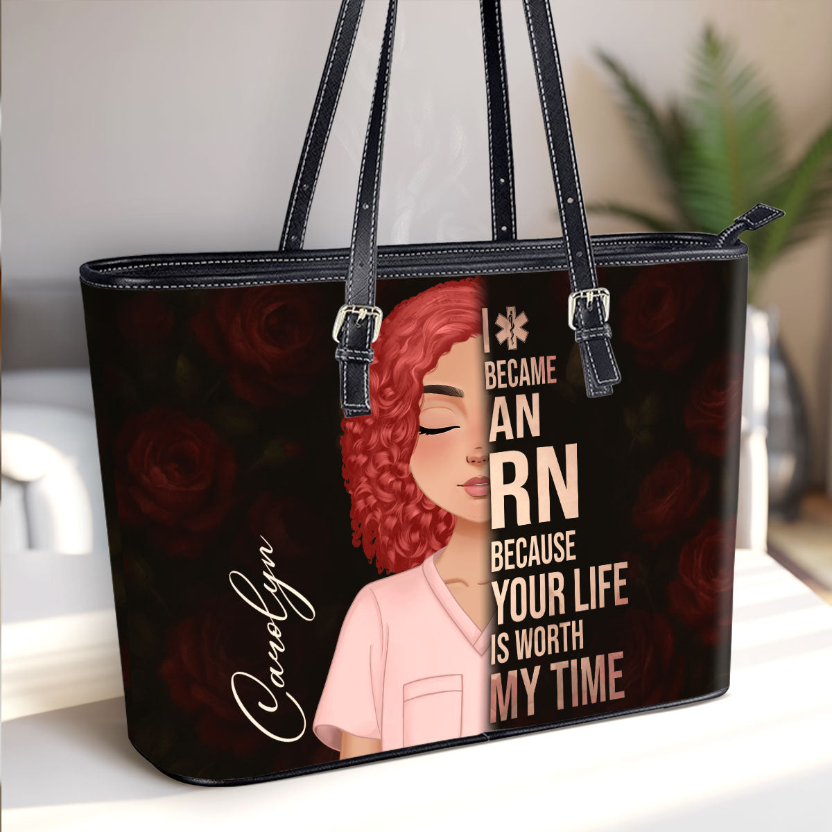 Floral Nurse Style - Personalized Custom Nurse Leather Tote Bag