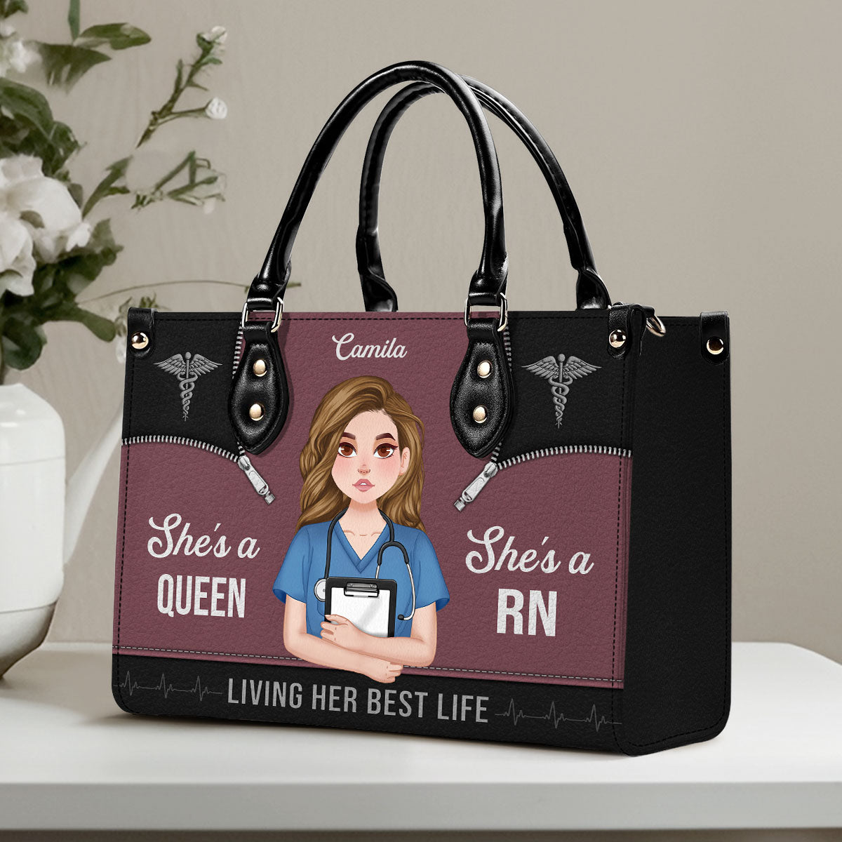 Nurse Queen Life - Personalized Custom Leather Handbag