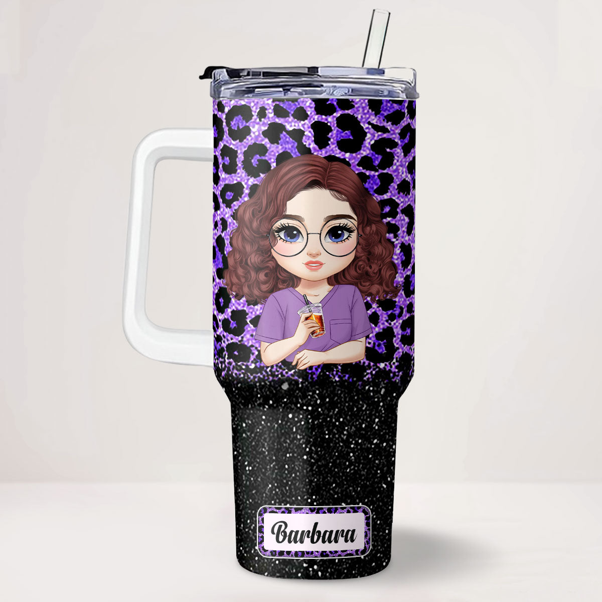 Nurse Glitter Leopard - Personalized Nurse 40oz Tumbler With Handle