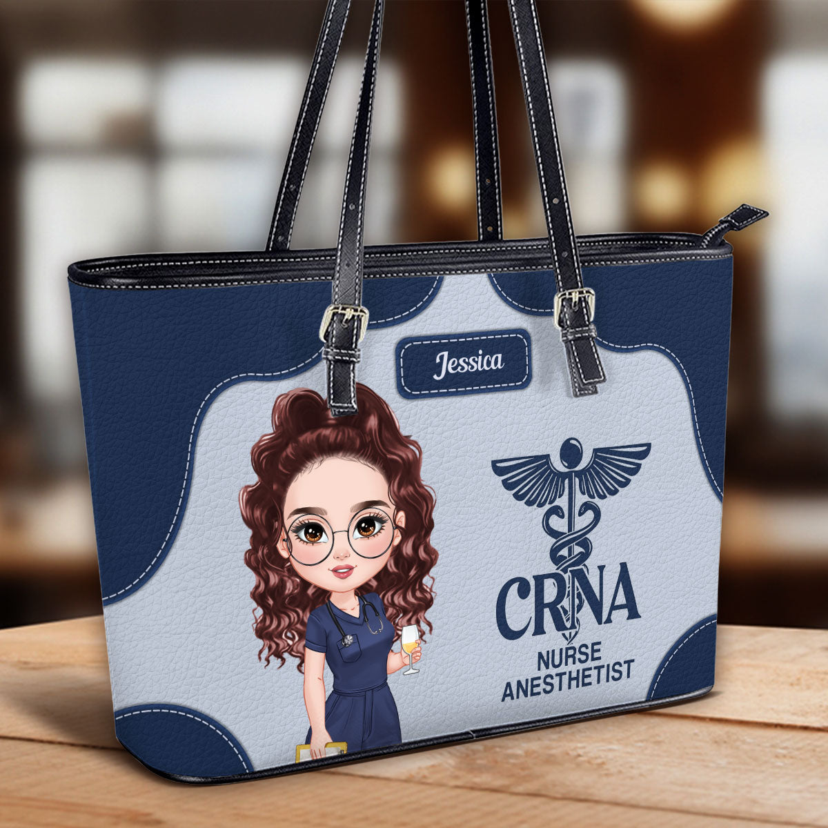 Nurse Caring - Personalized Custom Nurse Leather Tote Bag