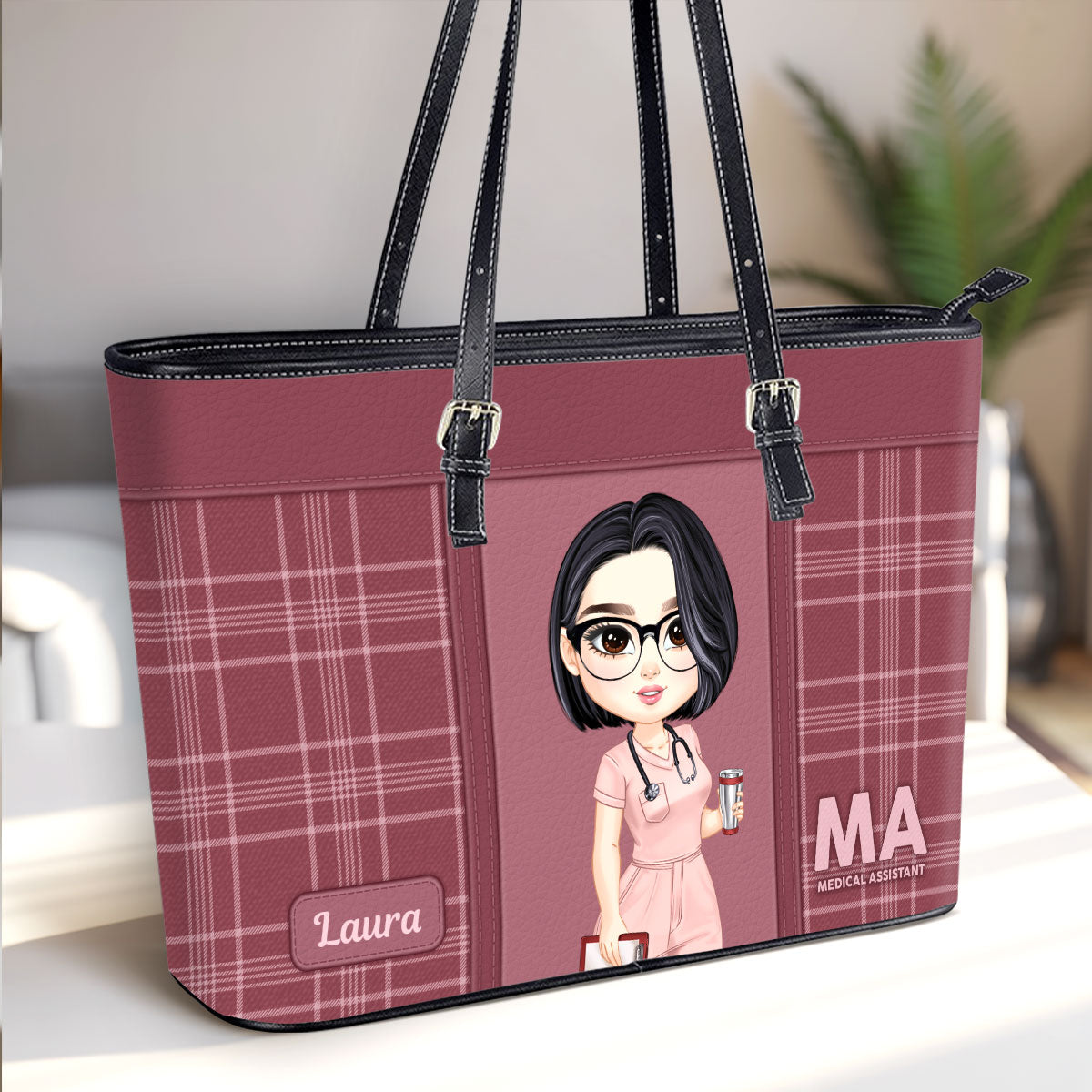 Chic Nurse Vibes - Personalized Custom Nurse Leather Tote Bag