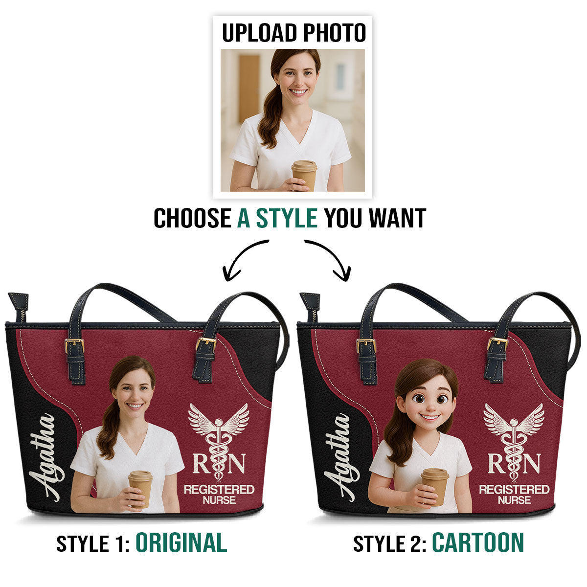 Nurse With Love Cartoon - Personalized Custom Nurse Leather Tote Bag