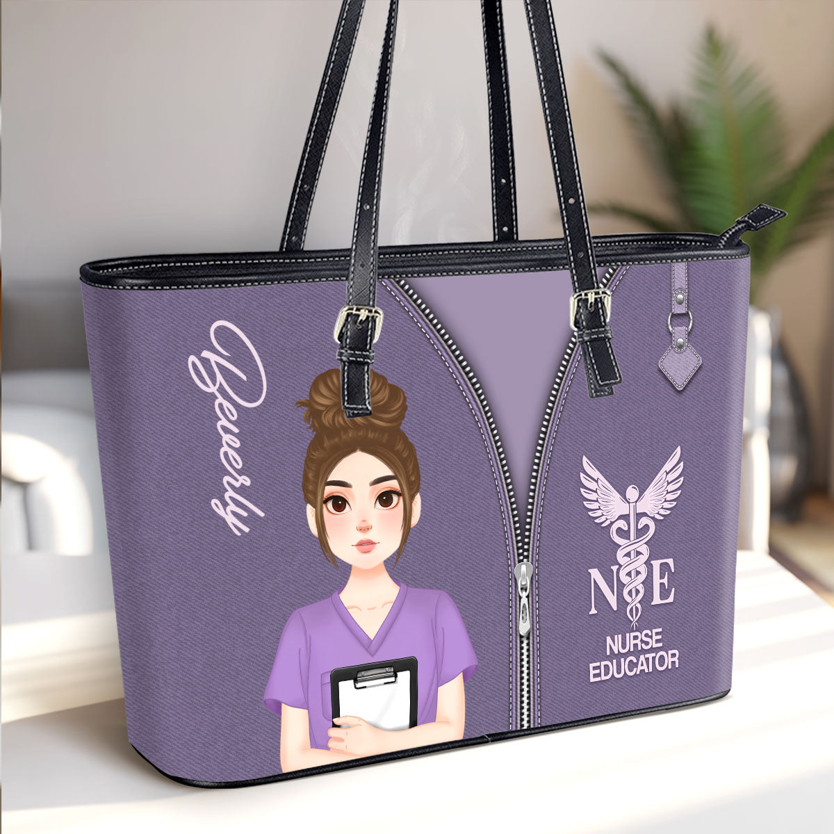 Nurse Modern Style - Personalized Custom Nurse Leather Tote Bag