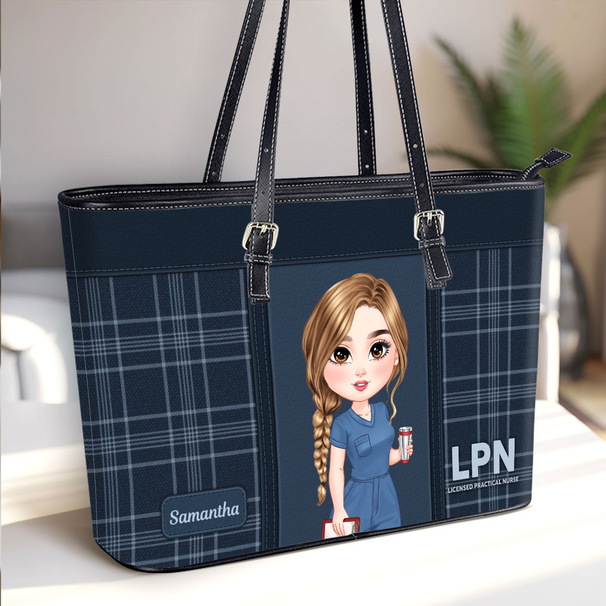 Round Nurse - Personalized Custom Nurse Leather Tote Bag
