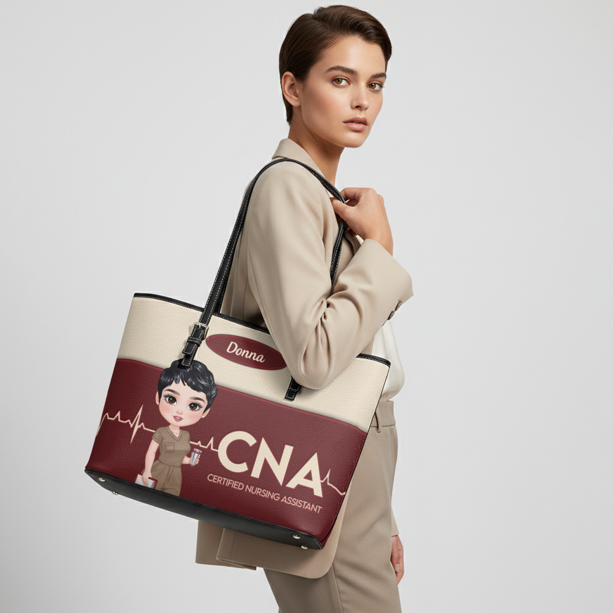 Nurse Minimal - Personalized Custom Nurse Leather Tote Bag