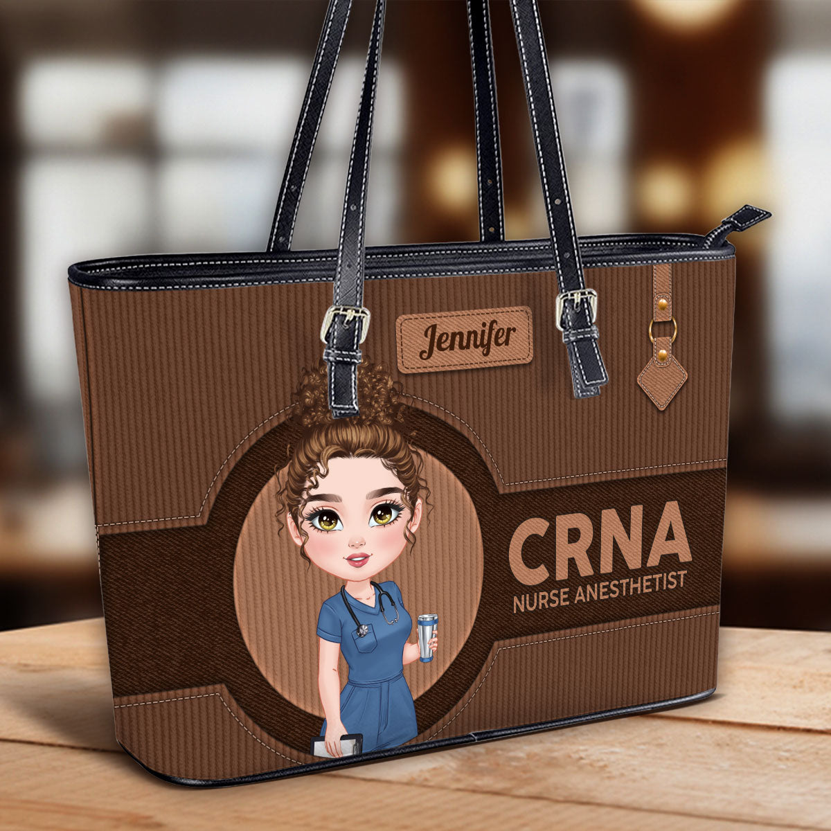 Denim Corduroy Nurse - Personalized Custom Nurse Leather Tote Bag