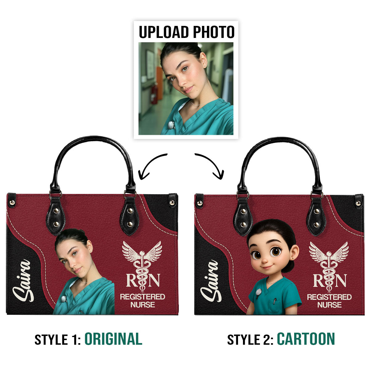 Nurse With Love Cartoon - Personalized Custom Leather Handbag