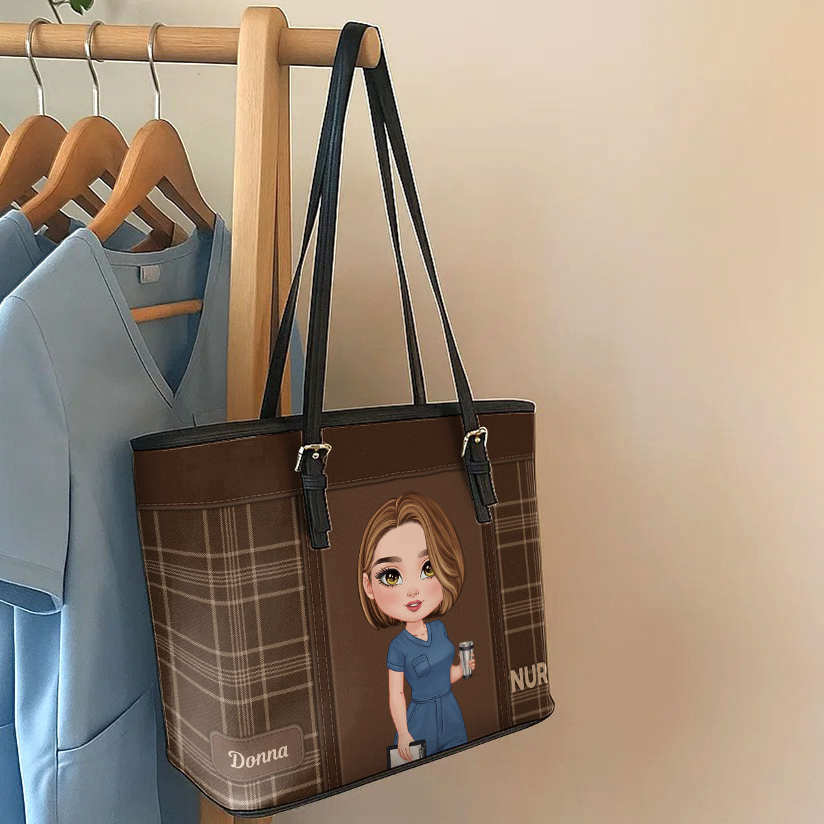 Round Nurse - Personalized Custom Nurse Leather Tote Bag