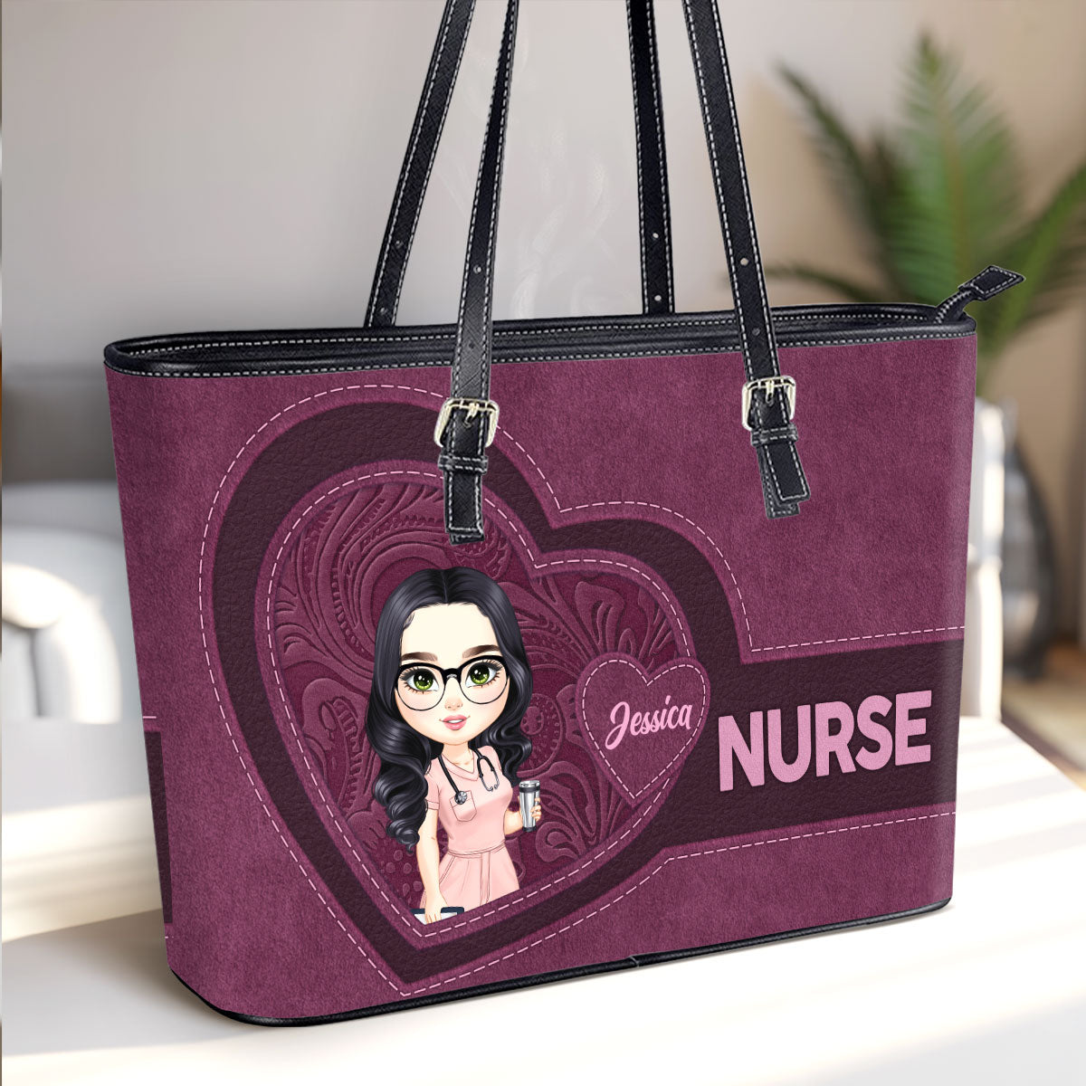 Sweet Nurse - Personalized Custom Nurse Leather Tote Bag