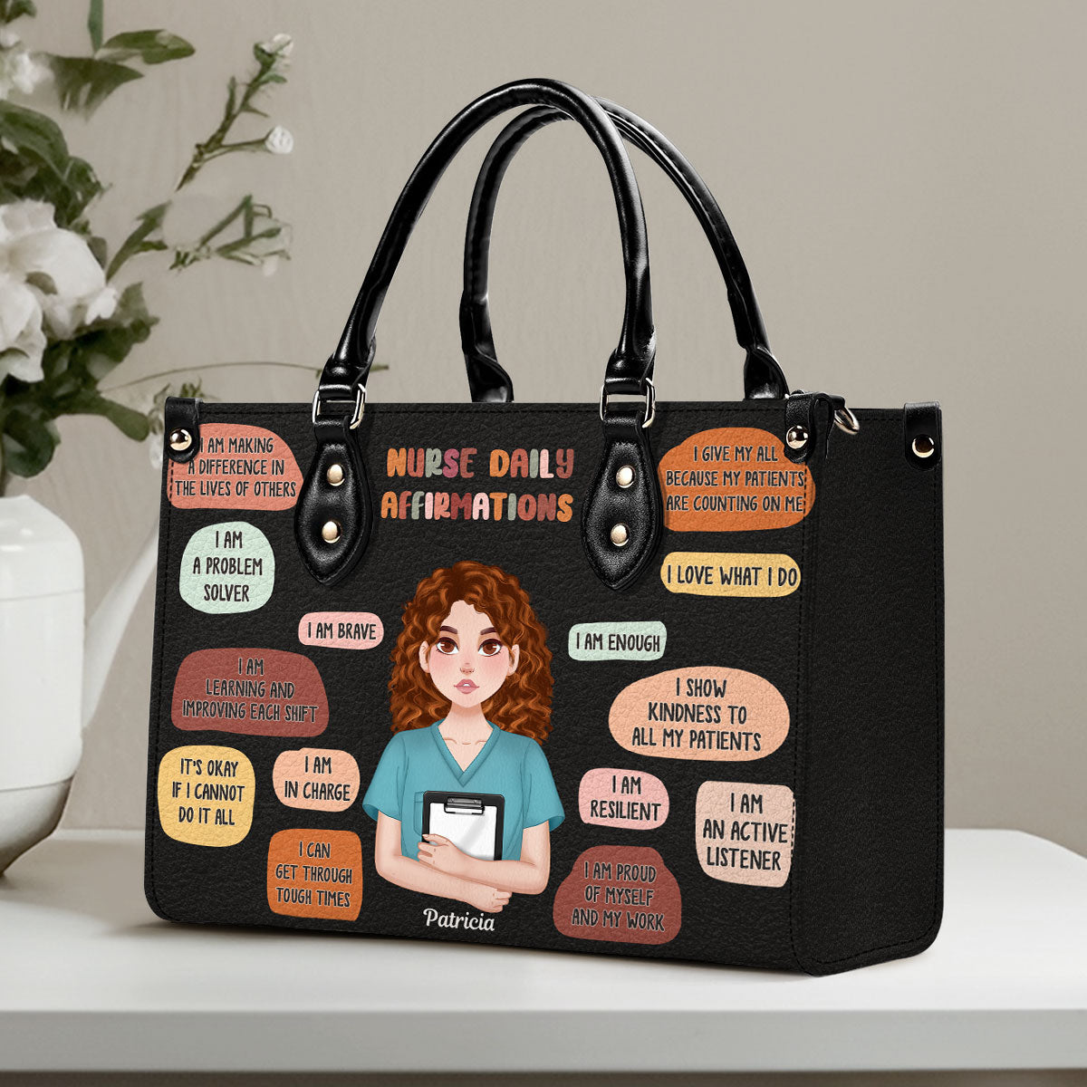 Nurse Daily Affirmations - Personalized Custom Leather Handbag