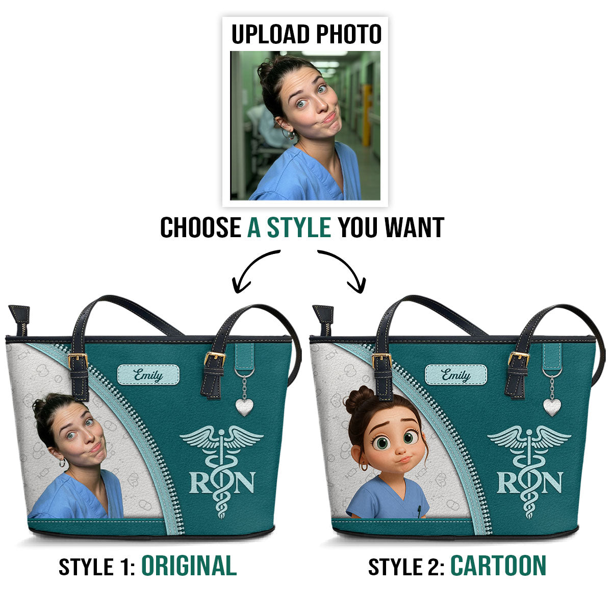 Simple Nurse Life Cartoon- Personalized Custom Nurse Leather Tote Bag