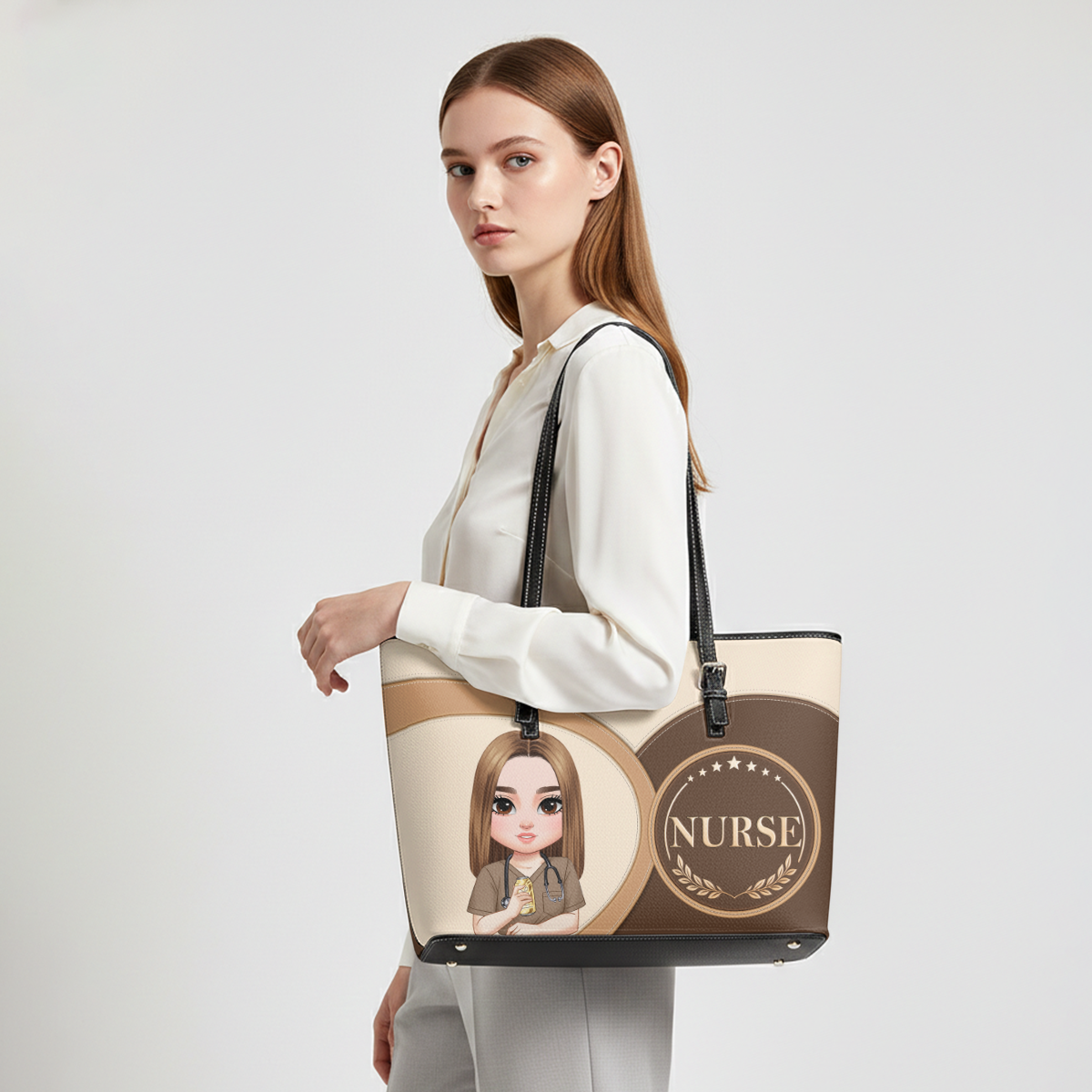 Classic Nurse Vibe - Personalized Custom Nurse Leather Tote Bag