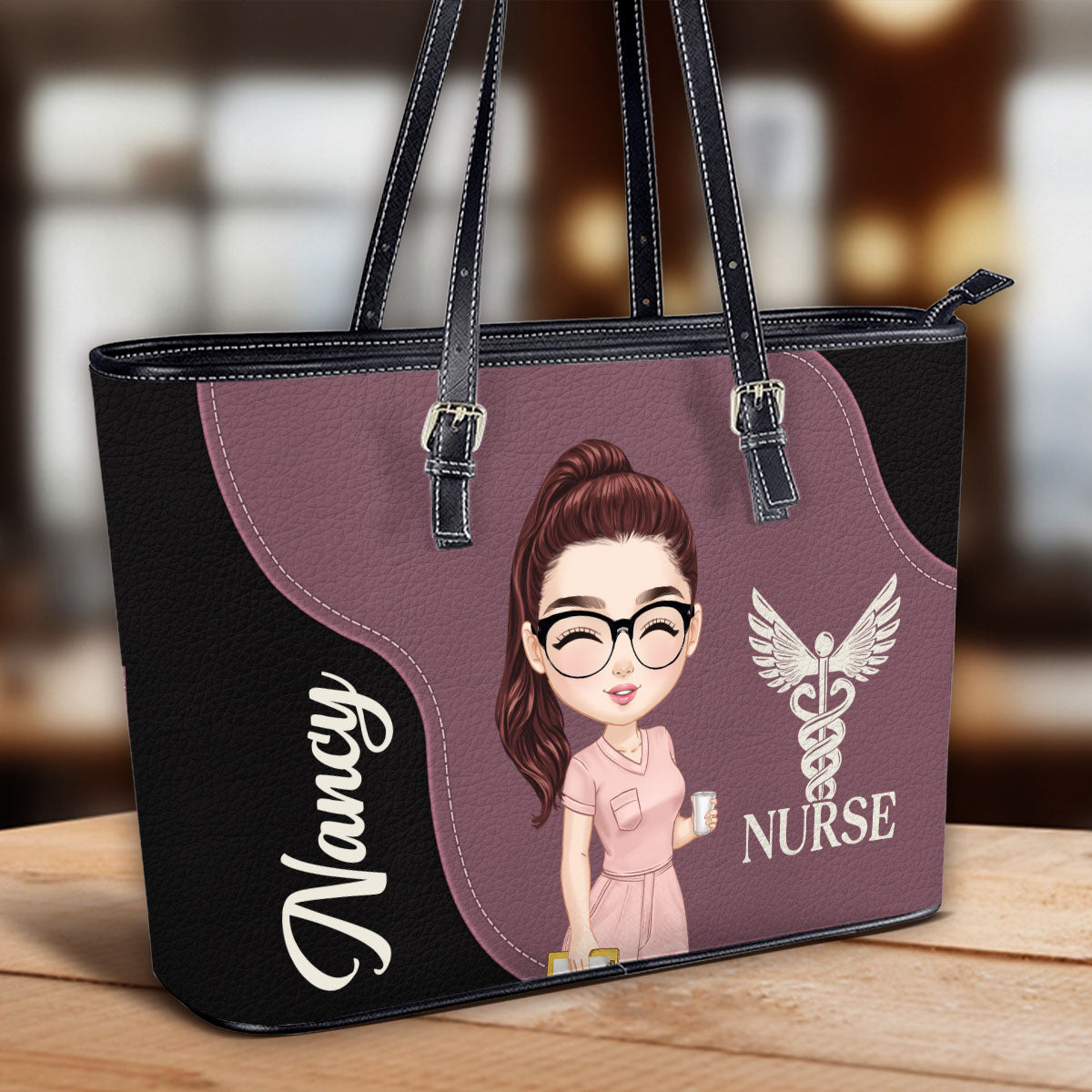 Nurse With Love - Personalized Custom Nurse Leather Tote Bag