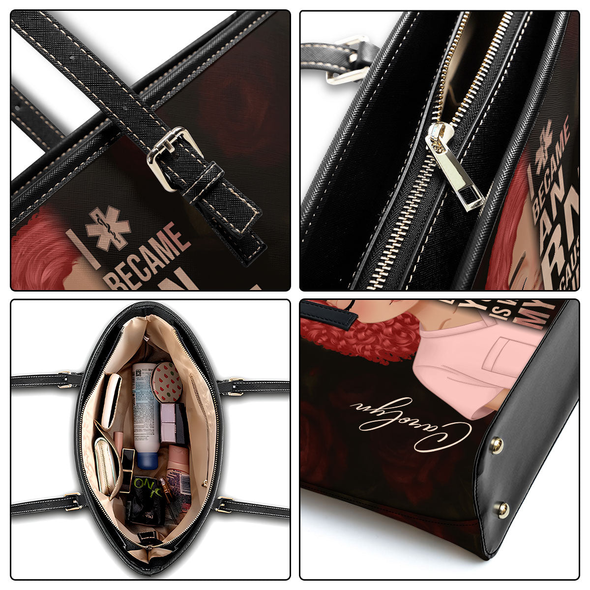 Floral Nurse Style - Personalized Custom Nurse Leather Tote Bag