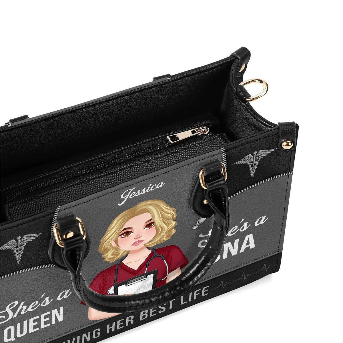 Nurse Queen Life - Personalized Custom Leather Handbag