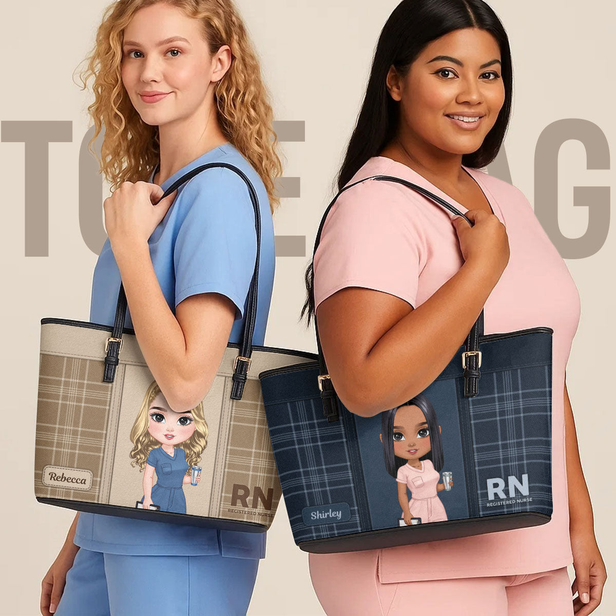 Round Nurse - Personalized Custom Nurse Leather Tote Bag