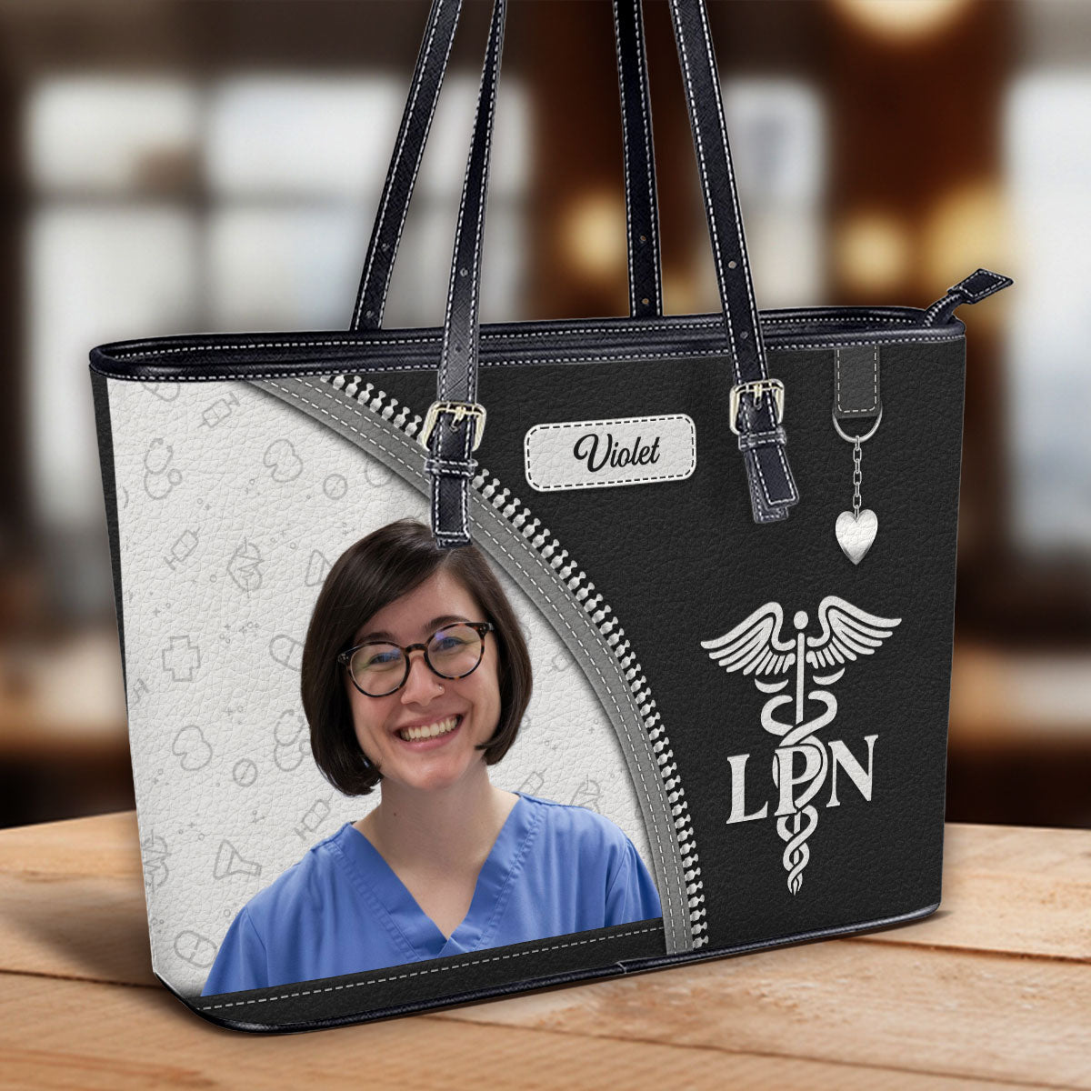 Simple Nurse Life Cartoon- Personalized Custom Nurse Leather Tote Bag