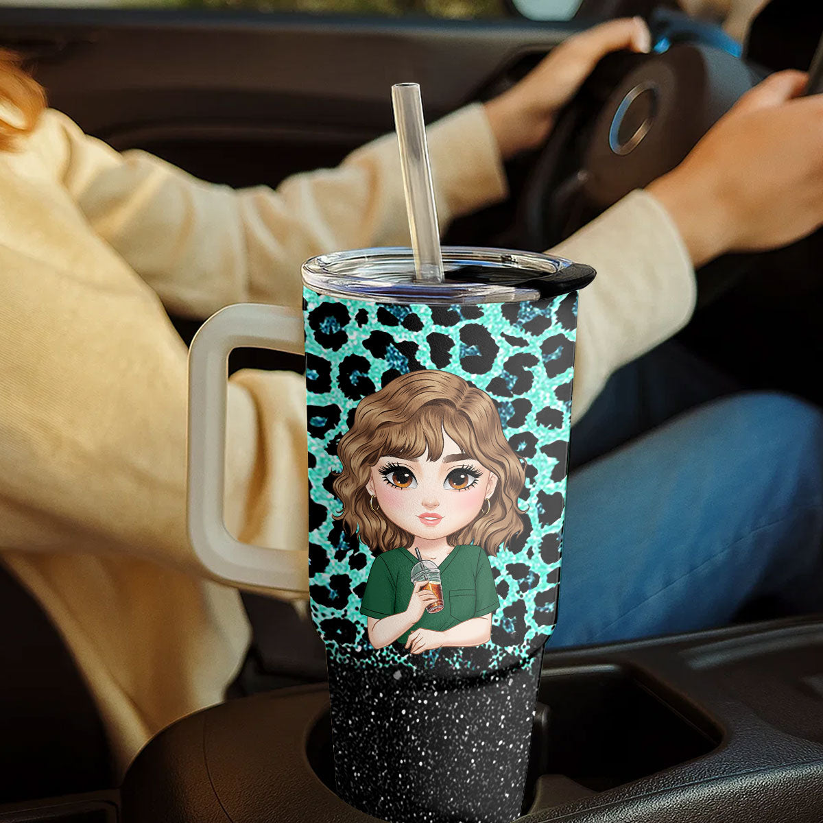 Nurse Glitter Leopard - Personalized Nurse 40oz Tumbler With Handle