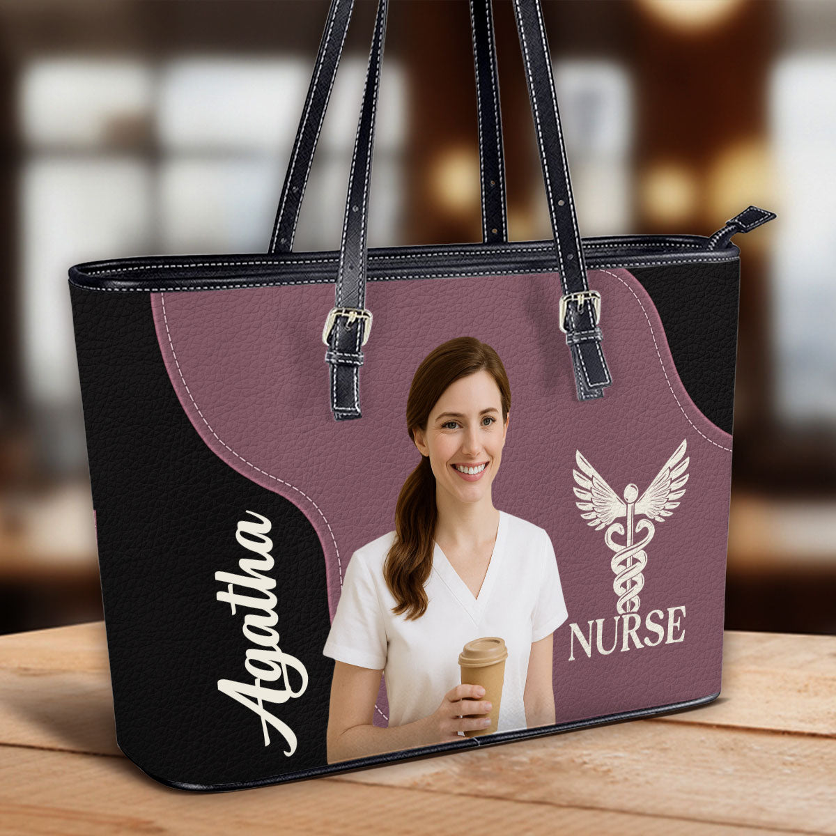 Nurse With Love Cartoon - Personalized Custom Nurse Leather Tote Bag