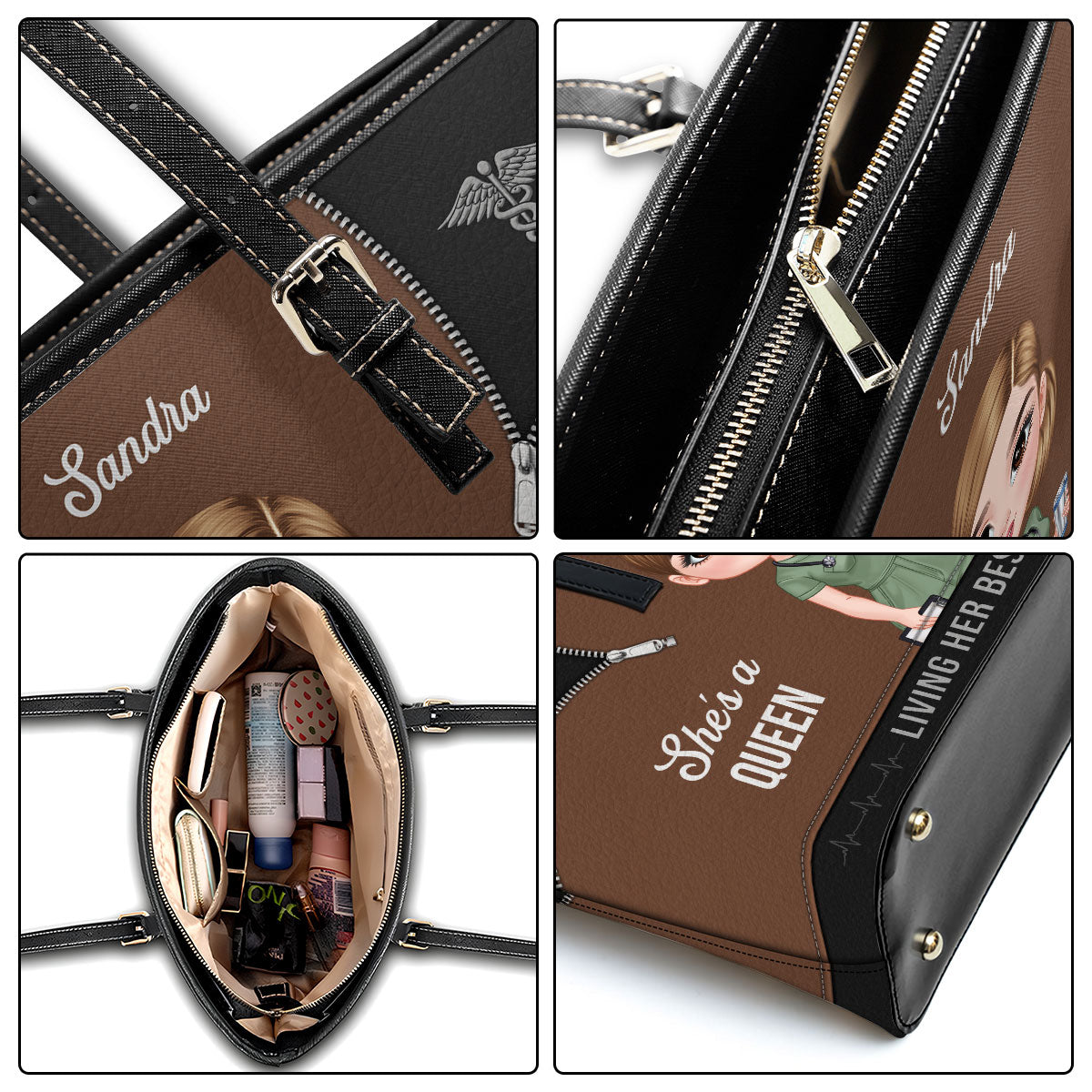 Nursing Queen Life - Personalized Custom Nurse Leather Tote Bag