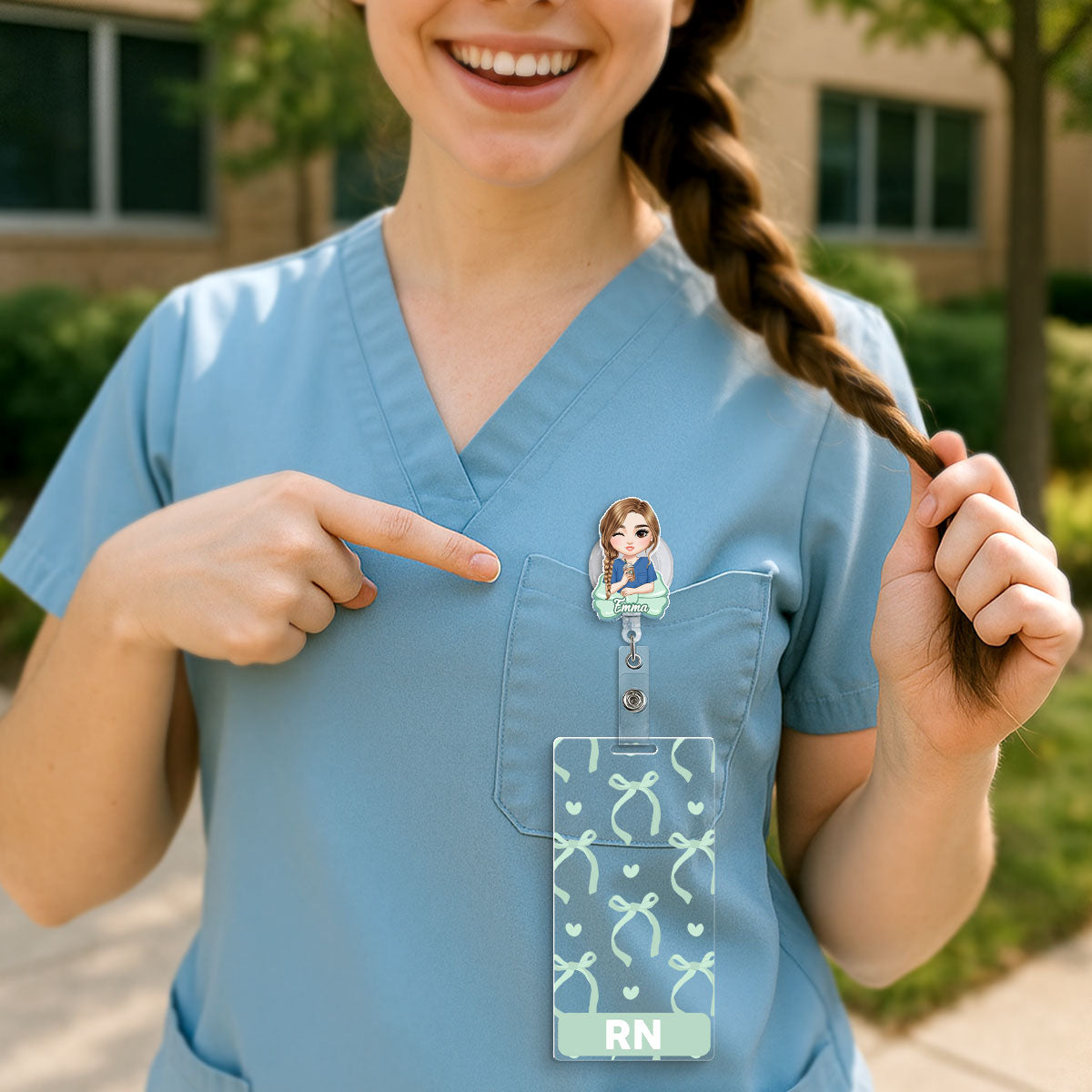 Bow Nurse - Personalized Nurse Badge Reel & Buddy Set