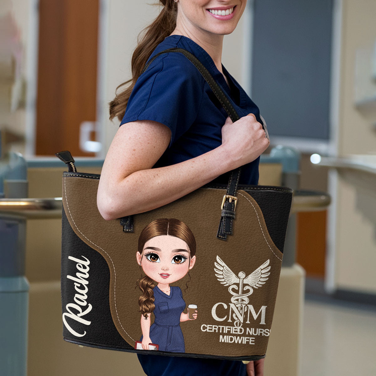 Nurse With Love - Personalized Custom Nurse Leather Tote Bag