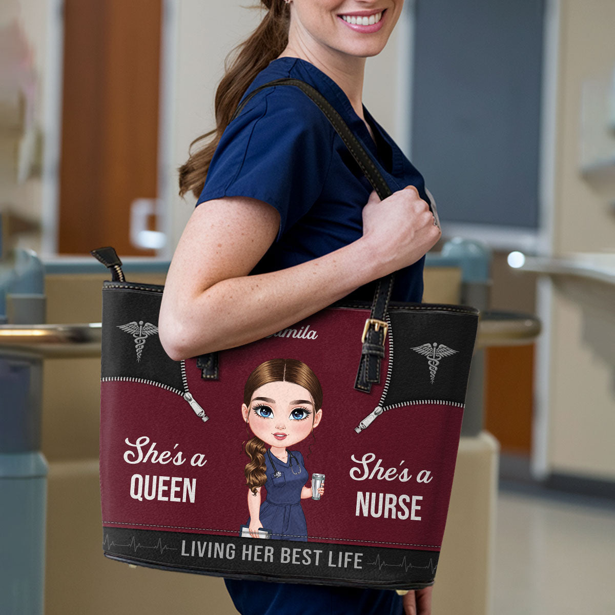 Nursing Queen Life - Personalized Custom Nurse Leather Tote Bag