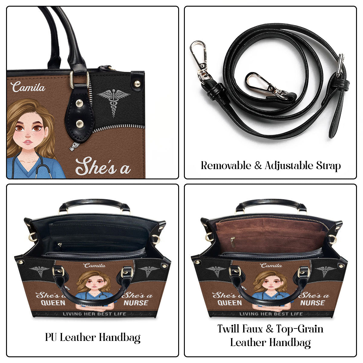 Nurse Queen Life - Personalized Custom Leather Handbag