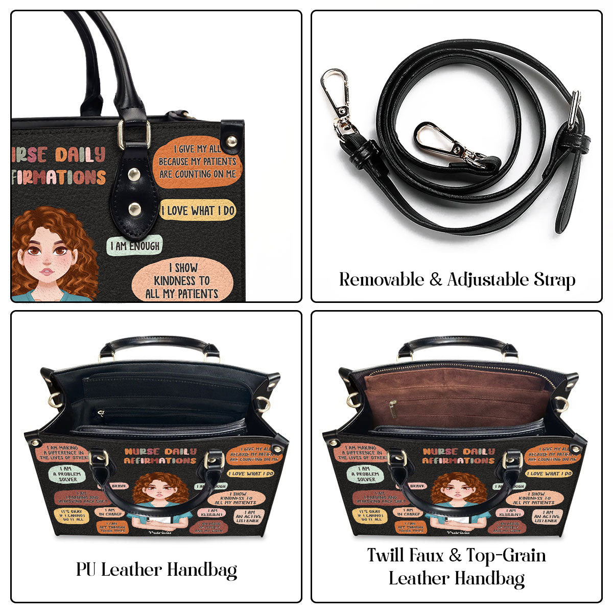Nurse Daily Affirmations - Personalized Custom Leather Handbag