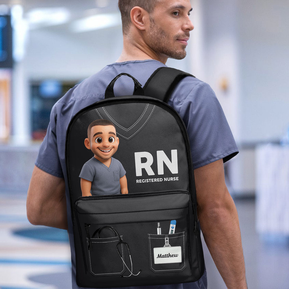 Nurse Scrubs Life Cartoon - Personalized Backpack