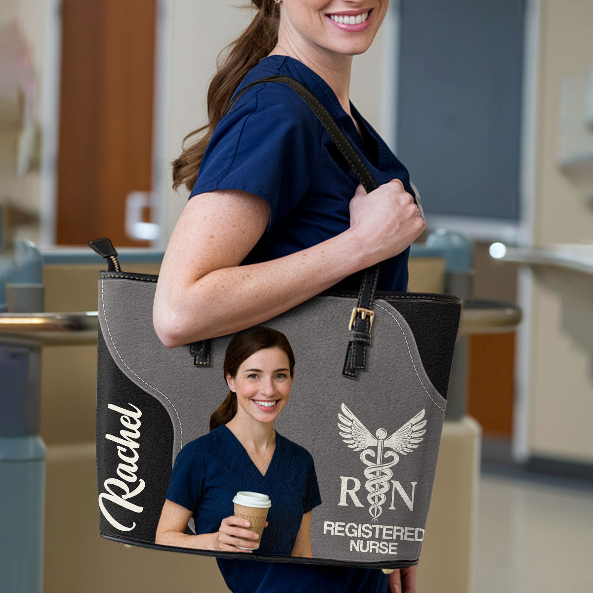 Nurse With Love Photo - Personalized Custom Nurse Leather Tote Bag