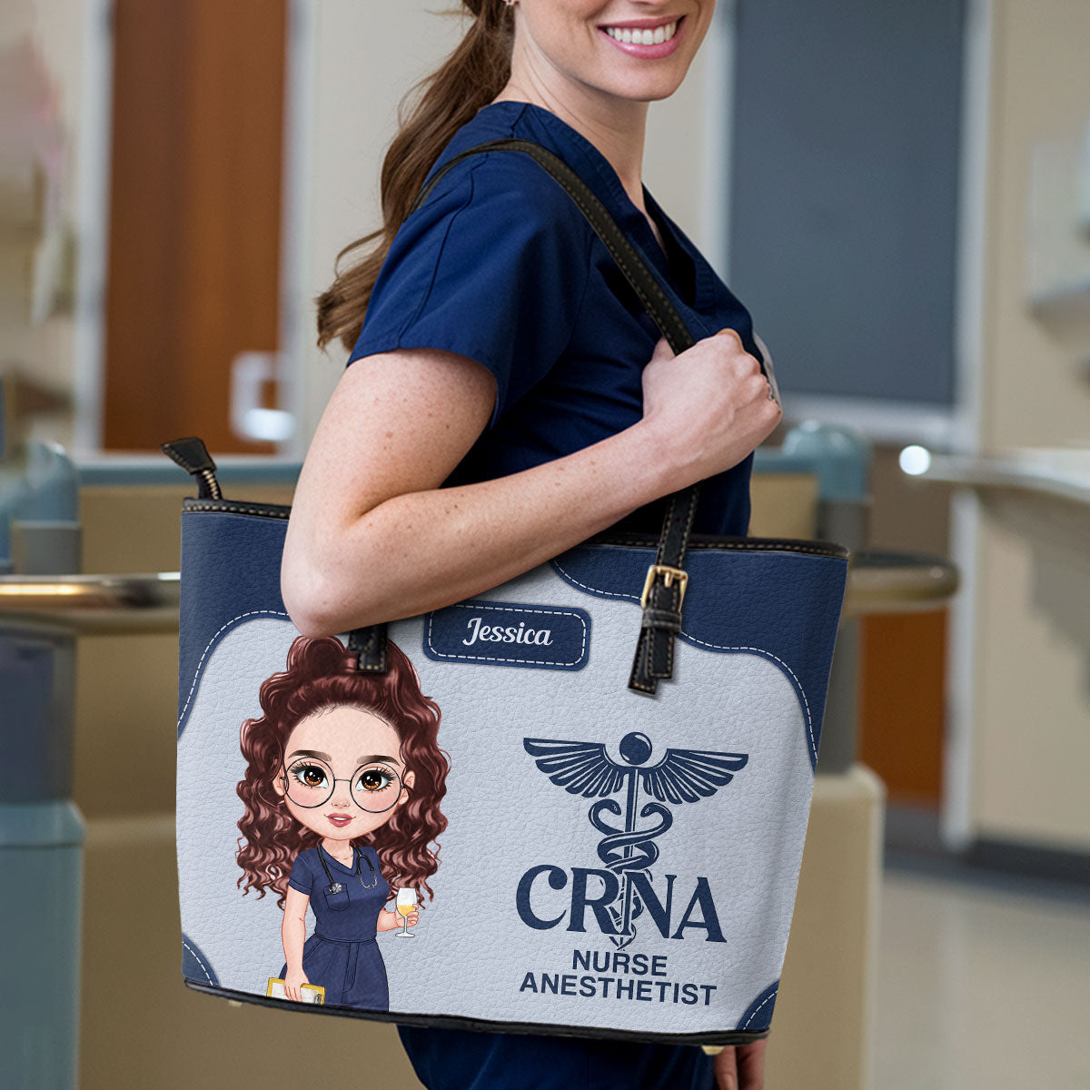 Nurse Caring - Personalized Custom Nurse Leather Tote Bag